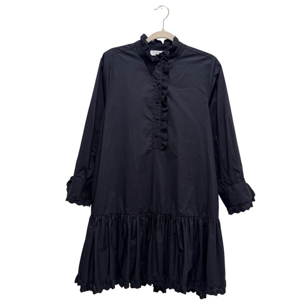 Hunter Bell Carter Mini Dress Lace Cotton Poplin Preppy Dark Academia Black Sz S - Picture 3 of 15